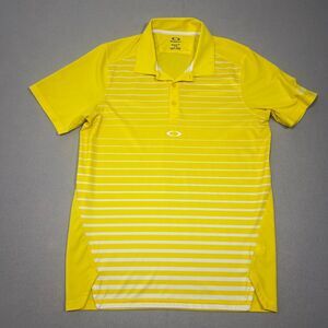 Oakley Golf Polo Shirt Mens Medium Yellow Stripe Hydrolix Performance Athletic